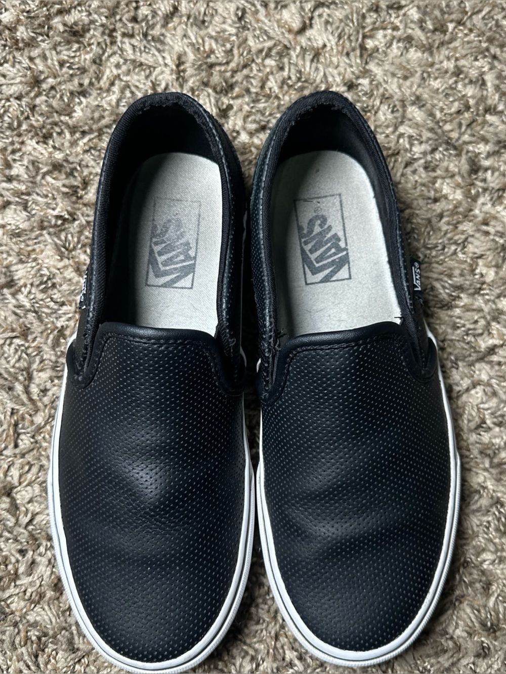 Vans Asher Deluxe Slip On Shoes Womens 8 Black Perforated Sneakers Casual